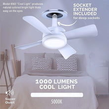 Original Cool LED Socket Fan Light – Ceiling Fan Replacement, 1000 Lumens/5000K, Remote Controlled (Remote Battery Not Included)
