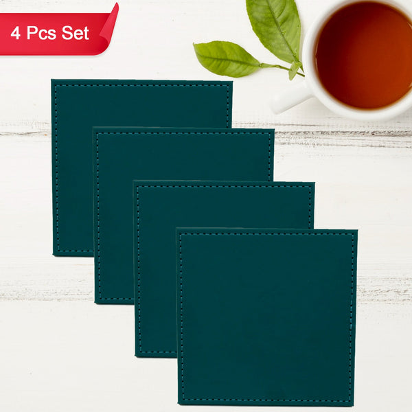 Square Leather Tea Coaster Set – Durable Dining & Coffee Table Decor (4 Pc)